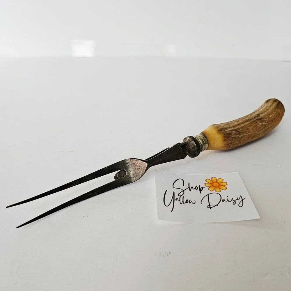 Vintage Joseph and Sons Stag Horn Handmade Antler Fork Carving -‎ M1122